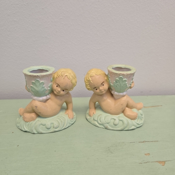 Other - Cherub Candlestick Holders Pair Vintage